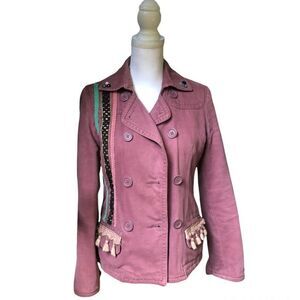 AEO AMERICAN EAGLE DUSTY ROSE VELVETEEN TASSEL EMBELLISHED OOAK PEACOAT SIZE S